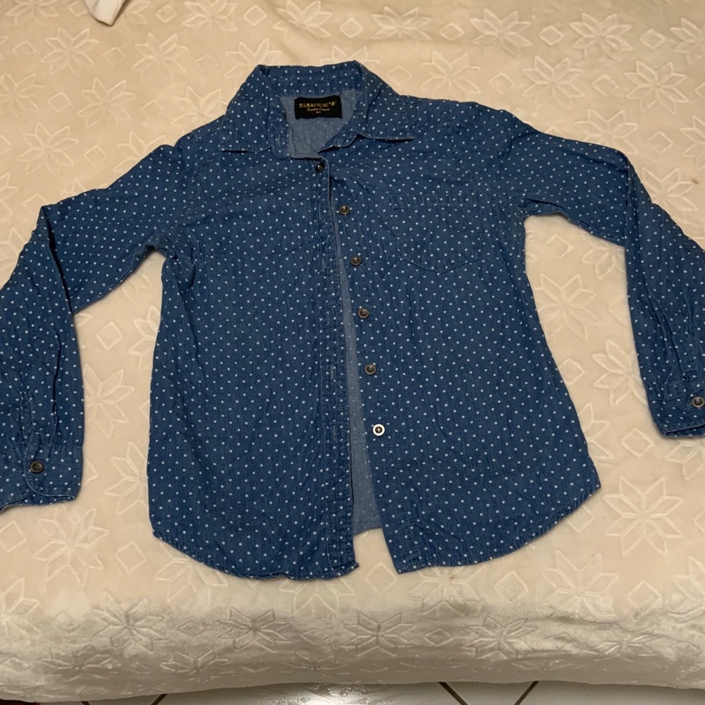 Polka dot denim button down
